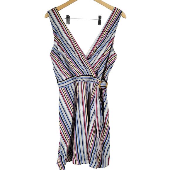 Speechless Linen Multi Color Striped Sleeveless V Neck Dress XL NWT - Picture 1 of 9
